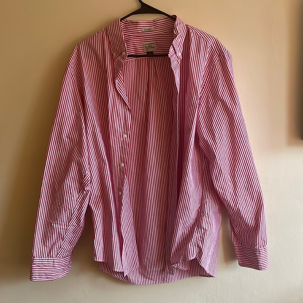 J. Crew Red and White Casual Button Down Shirt